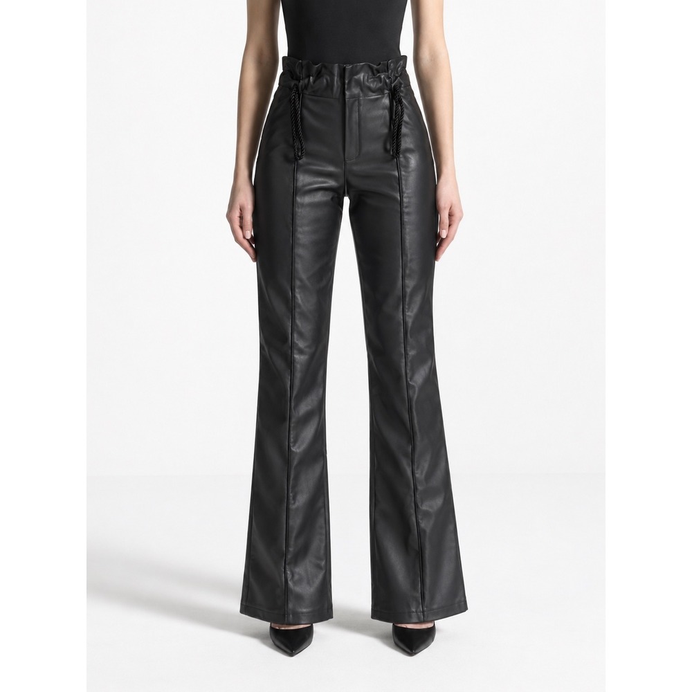 Maniere De Voir Black Faux Leather Flare Pants High Waist US 2 UK 6 EU 34